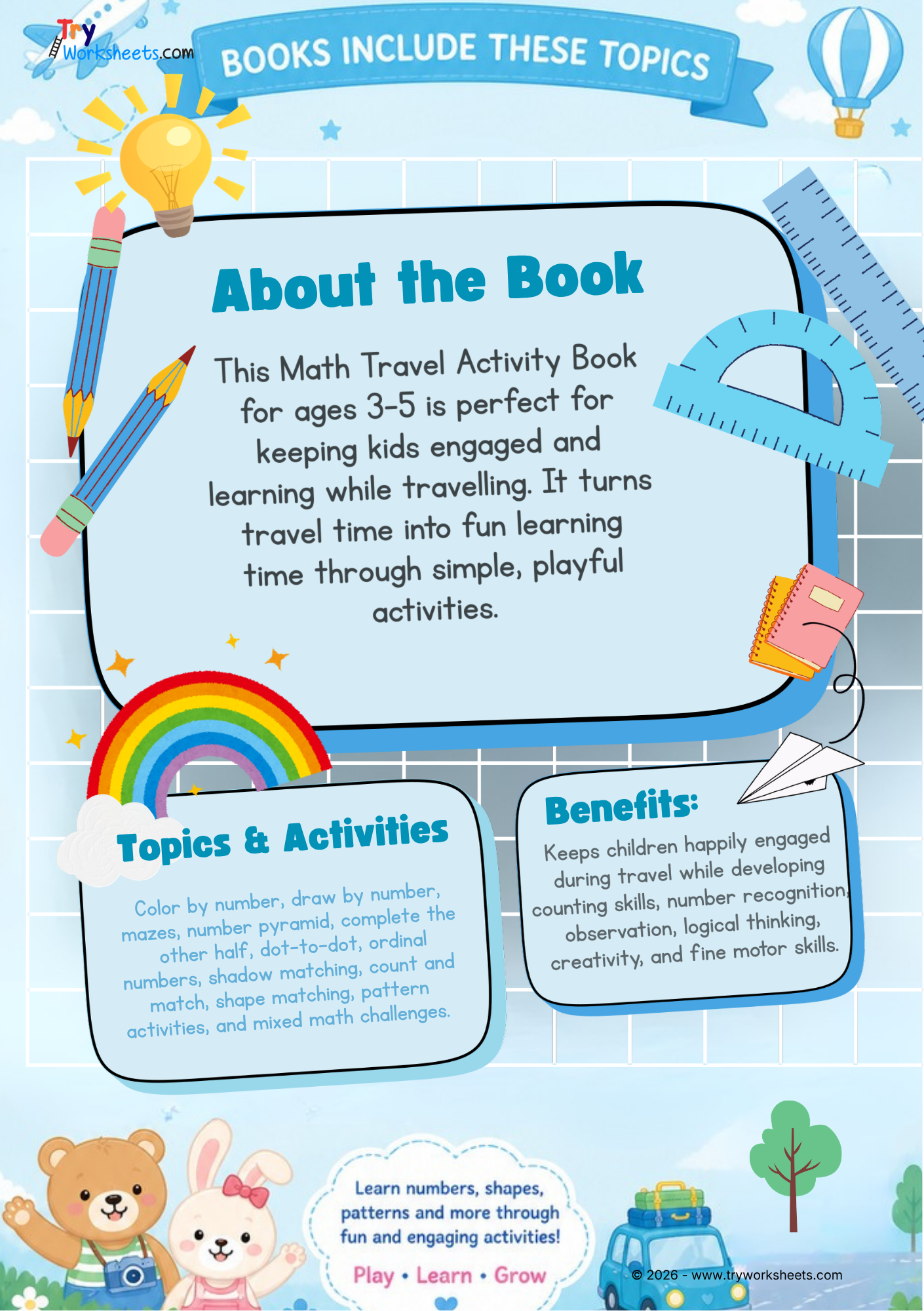 Kids Math Travel Activity Book for Ages 3–5 | Fun Preschool Learning Workbook for Travel & Quiet Time