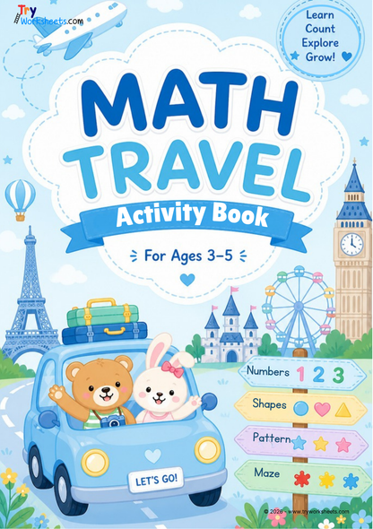 Kids Math Travel Activity Book for Ages 3–5 | Fun Preschool Learning Workbook for Travel & Quiet Time