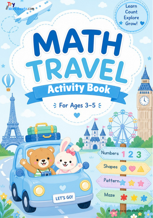 Kids Math Travel Activity Book for Ages 3–5 | Fun Preschool Learning Workbook for Travel & Quiet Time