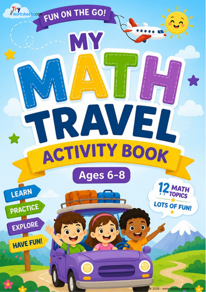 Math Travel Activity Book for Kids Ages 6–8 | Fun Learning Workbook with 12 Math Topics
