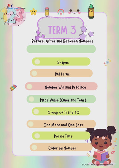 LKG Maths Term 3 Workbook (Ages 3–5) – Shapes, Patterns, Place Value & Fun Learning Activities | 71 Pages